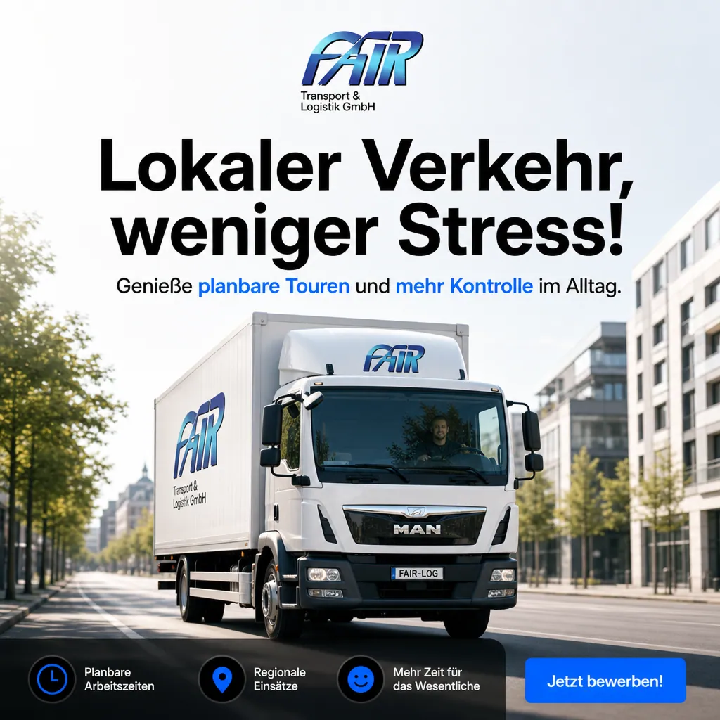 KI-Recruiting-Creative für Fair Logistik mit dem Hook „Lokaler Verkehr, weniger Stress!“